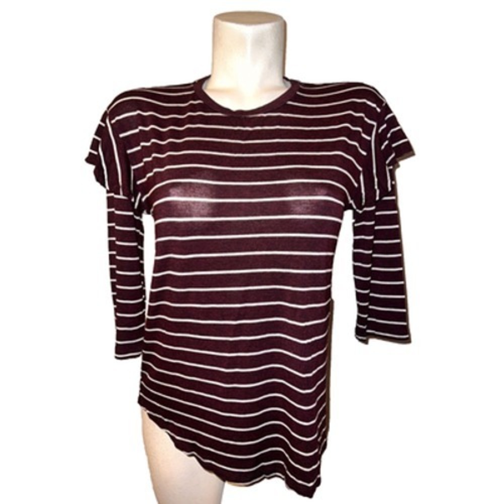 dolan LEFT COAST COLLECTION Women Burgundy White Stripe 3/4 Sleeve Top Size XS